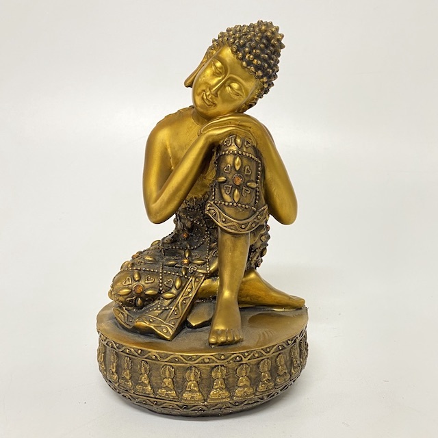 STATUE, Thai Buddha Resting - Gold 25cm H
